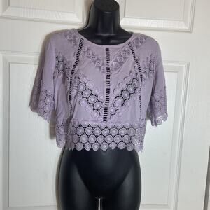 Self Esteem Shirt Women‎ Large Purple Lace Detail Cropped Blouse Fairycore Top